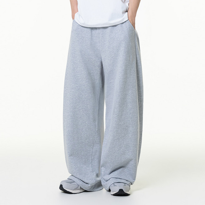 모즈모즈 남녀공용 무지 사이드턱 와이드 트레이닝팬츠