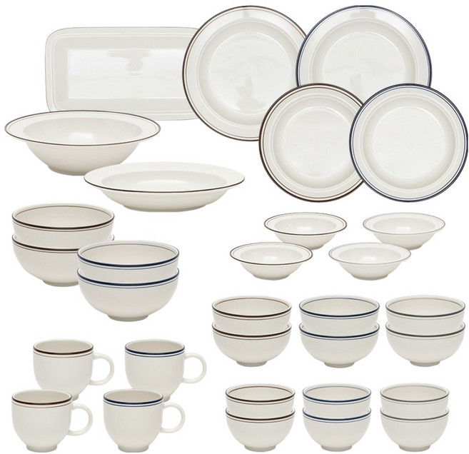 윤도자기 코지 6인 그릇세트 31p, 브라운, 블루, 그레이, 1세트, 식기 31p