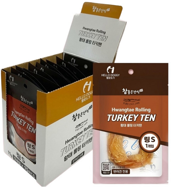 헬로도기 강아지 황태 롤링 S 터키츄 15p, 165g, 1개, 혼합맛(칠면조/황태)