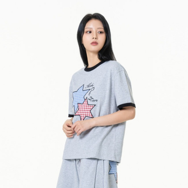 모즈모즈 여성용 스타패치 2type 링거 반팔 티셔츠 슬림핏