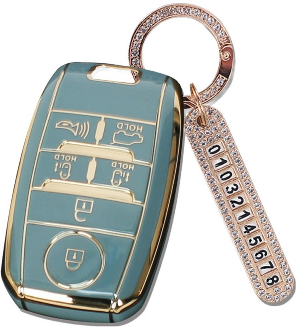 지엠지모터스 TPU 스마트키 케이스 + 전화번호 키링 세트, 그레이블루, 기아 AK-03 6버튼