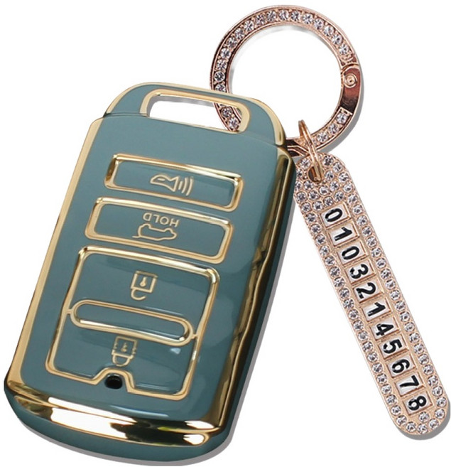 지엠지모터스 TPU 스마트키 케이스 + 전화번호 키링 세트, 그레이블루, 기아 Ak-09 4버튼