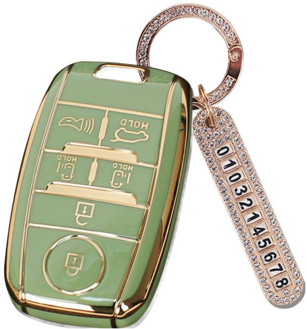 지엠지모터스 TPU 스마트키 케이스 + 전화번호 키링 세트, 올리브그린, 기아 AK-03 6버튼