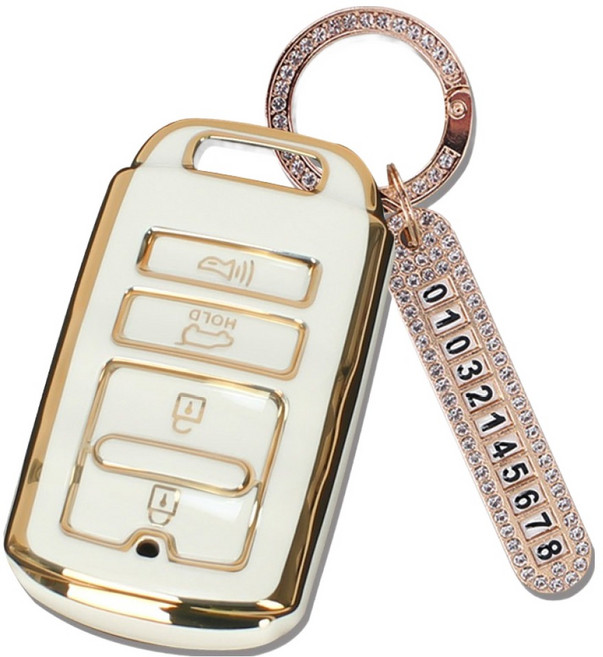 지엠지모터스 TPU 스마트키 케이스 + 전화번호 키링 세트, 크림화이트, 기아 Ak-09 4버튼