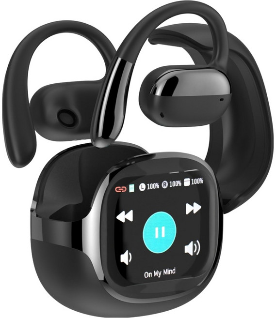 아이리버 오픈핏 귀걸이형 LCD 터치스크린 러닝 자전거 운동용 갤럭시 아이폰 호환 C타입 충전 무선 6.0 이어폰, 블랙, IB-ZX4