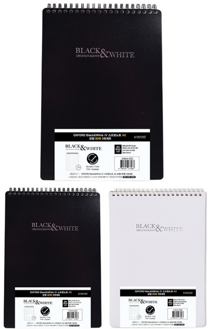 OXFORD 노트 Black&White 4 스프링노트 A5 상철 80p, 랜덤발송, 3개