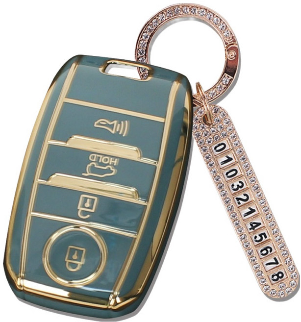 지엠지모터스 TPU 스마트키 케이스 + 전화번호 키링 세트, 그레이블루, 기아 AK-02 4버튼