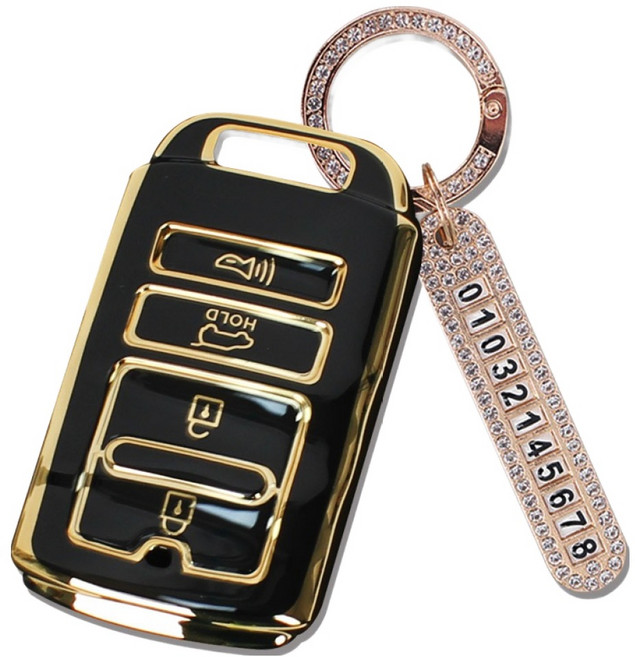 지엠지모터스 TPU 스마트키 케이스 + 전화번호 키링 세트, 모던블랙, 기아 Ak-09 4버튼