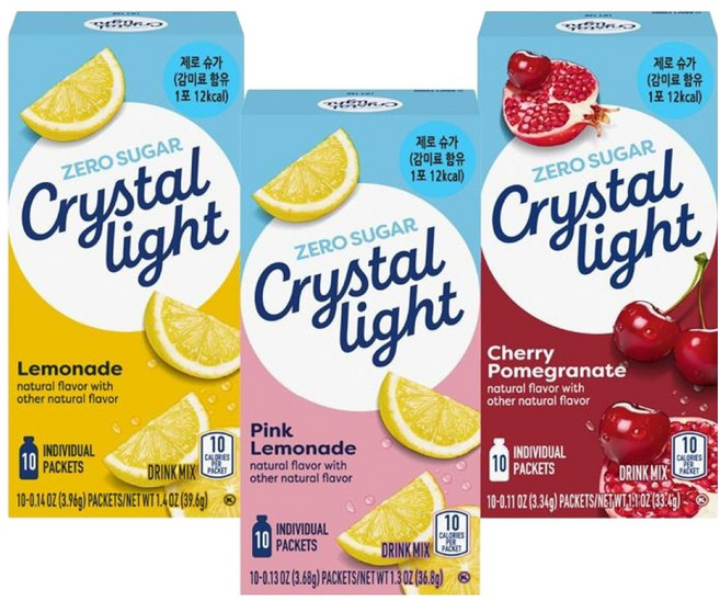 크리스탈라이트 에이드 핑크 레몬 36.8g + 레몬 39.6g + 체리석류 33.4g 믹스팩 세트, 1세트