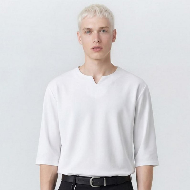 다꾸앙 남성용 칠부 티셔츠 트임넥 여름 데일리 7부 티 I03C4_tc5759