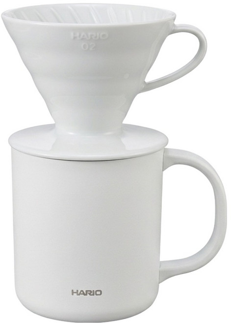 하리오 드리퍼 CMG-350 + 머그컵 화이트 VD-INT-01W 세트, 1세트, 드리퍼 + 머그컵, 350ml
