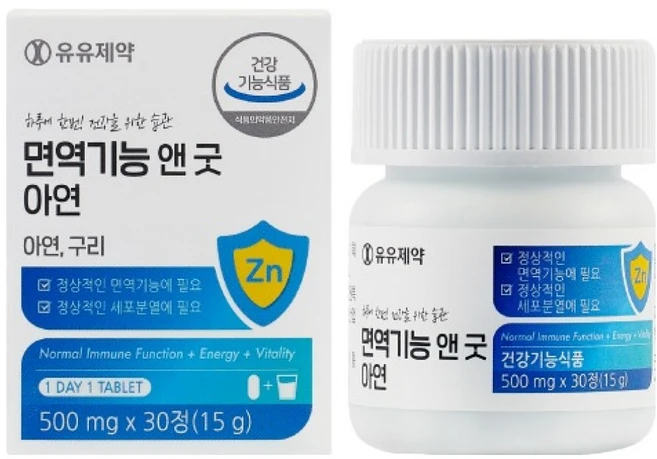 유유제약 면역기능 앤 굿 아연 15g, 1개, 30정 - 쿠팡