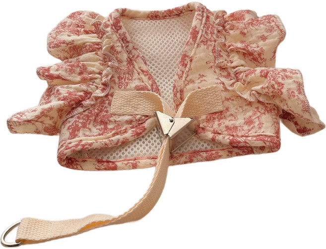 코코스튜디오 강아지 거즈면 수채화 프릴 하네스 세트, 1세트, 레드