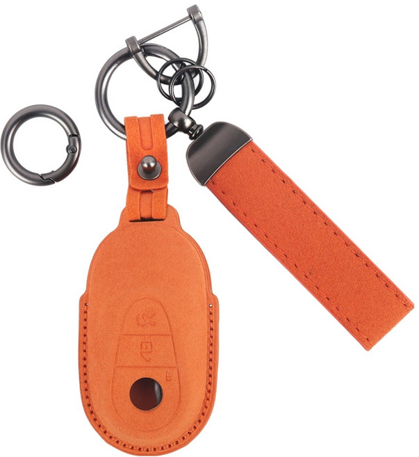 지엠지모터스 차량용 벤츠전용 3버튼 알칸타라 가죽 스마트키 커버 + 키링 세트, 오렌지, BZ03