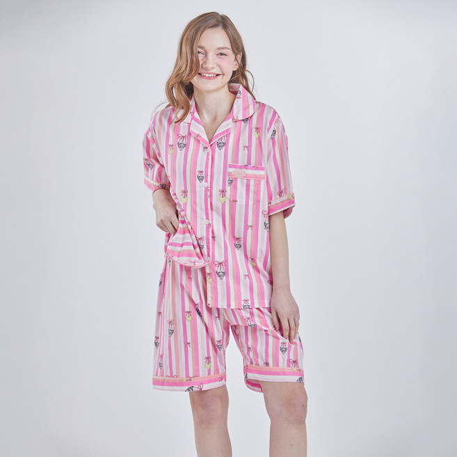 폴앤안나 여성용 하트 스펠 스트라이프 파자마 상하의 세트