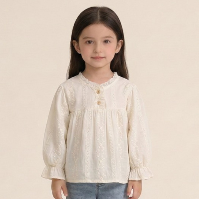 조이멀티 에덴자수 프릴 긴팔 블라우스