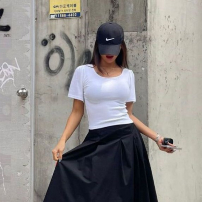 라라온 여성용 어깨 셔링 라운드넥 크롭 반팔티 26TSP4012