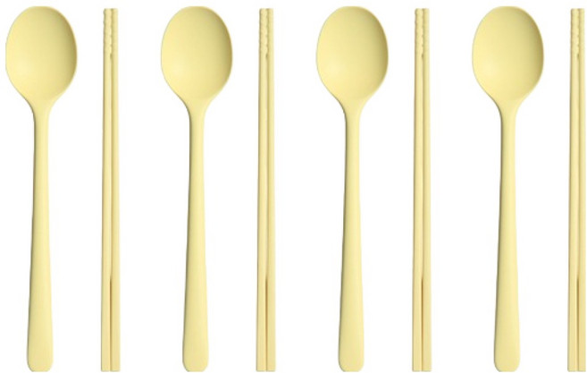 라임올리브 실리콘 4인용 수저세트 SL084, 옐로우, 1세트, 숟가락 4p + 젓가락 4p