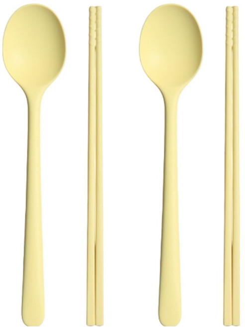 라임올리브 실리콘 2인용 수저세트 SL084, 옐로우, 1세트, 숟가락 2p + 젓가락 2p