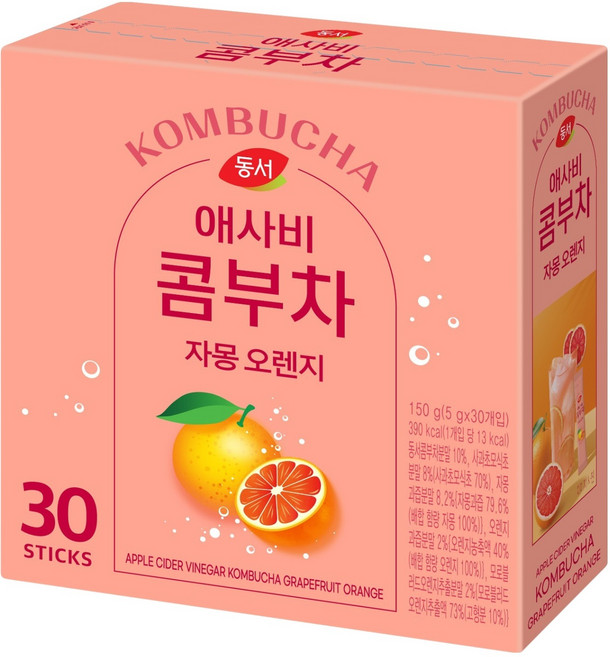 동서 애사비 콤부차 자몽오렌지, 5g, 1개, 30개입