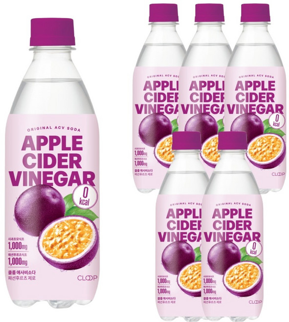 클룹 애사비 패션후르츠 제로 탄산음료, 6개, 500ml