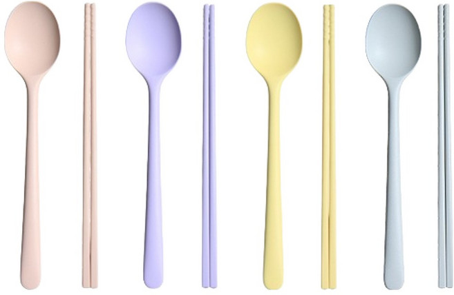 라임올리브 실리콘 수저 4인용 세트 SL084, 핑크, 퍼플, 옐로우, 그레이, 1세트, 스푼 4종 + 젓가락 4종