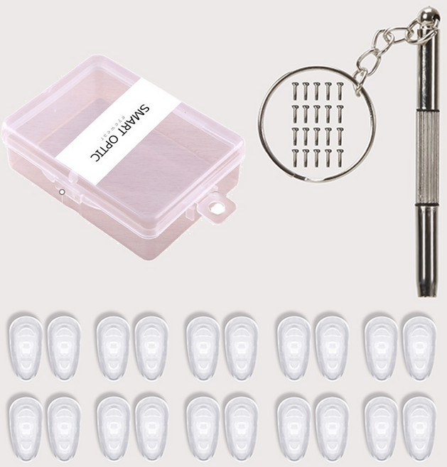 스마트옵틱 일반 실리콘 안경 교체 코받침 20p + 나사 20p + 드라이버 세트