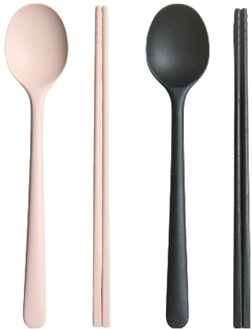 라임올리브 실리콘 수저 2인용 세트 SL084, 핑크, 블랙, 1세트, 스푼 2종 + 젓가락 2종