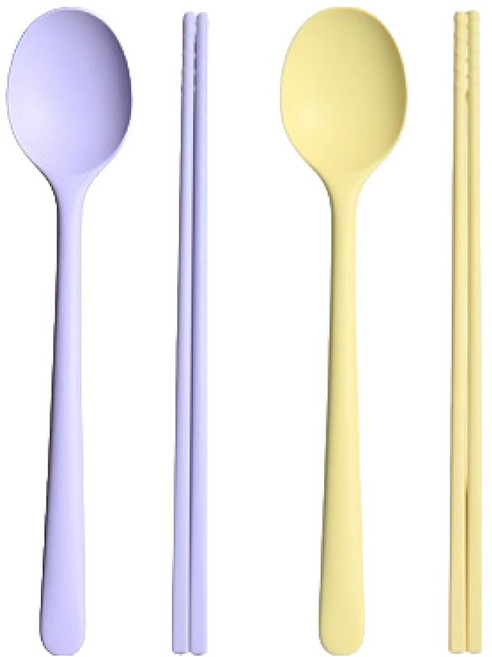 라임올리브 실리콘 수저 2인용 세트 SL084, 퍼플, 옐로우, 1세트, 스푼 2종 + 젓가락 2종