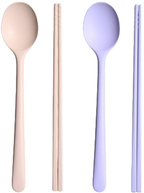 라임올리브 실리콘 수저 2인용 세트 SL084, 핑크, 퍼플, 1세트, 스푼 2종 + 젓가락 2종