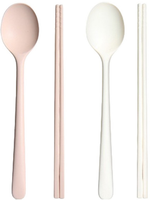 라임올리브 실리콘 수저 2인용 세트 SL084, 핑크, 화이트, 1세트, 스푼 2종 + 젓가락 2종