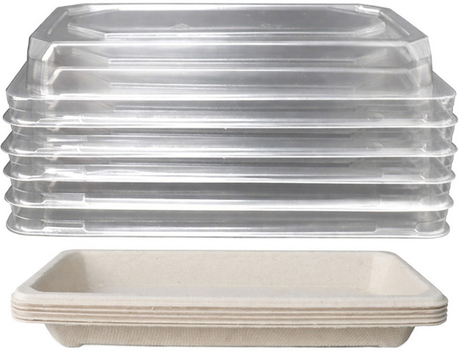 블룸엣홈 크라프트 종이용기 사각트레이 + 뚜껑 세트 6호, 20세트