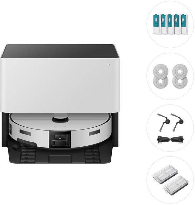 삼성전자 Bespoke AI 스팀 플러스 자동 급배수 로봇청소기 + 먼지봉투 + 다회용포 + 브러시 키트 + 모터필터 세트 방문설치, 새틴 그레이지, VR80F01SDG98A