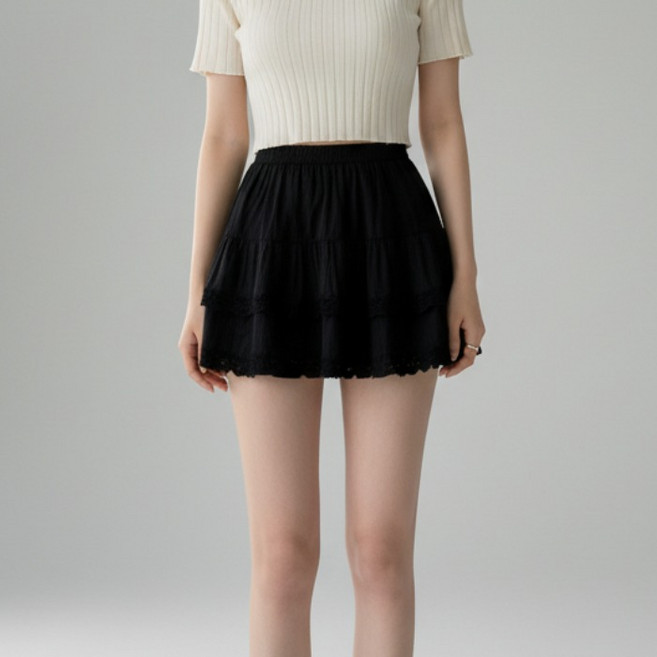 구디프 여성용 레이스 캉캉 케이크 티어드 밴딩 A라인 미니스커트