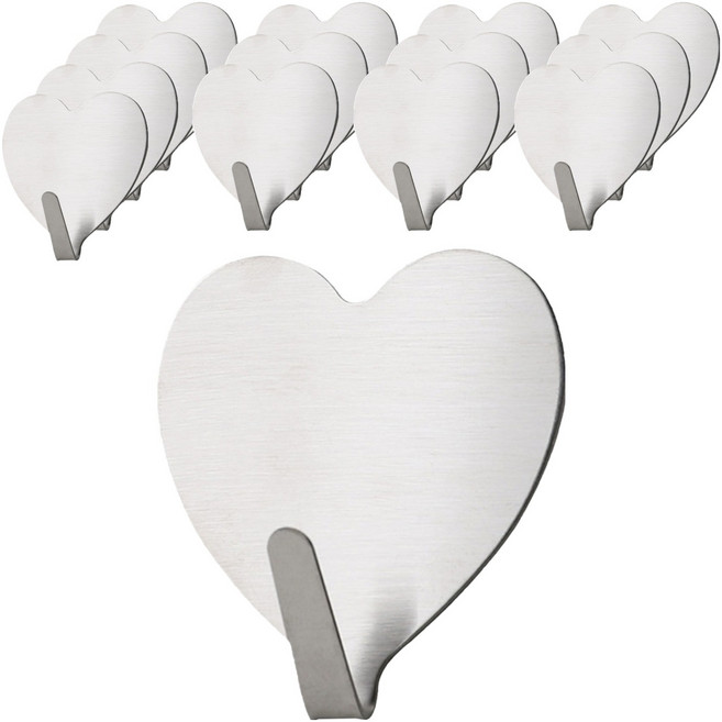 덴빌리어 예쁜 고리 하트 접착 후크 4 x 4 cm, 실버, 14개