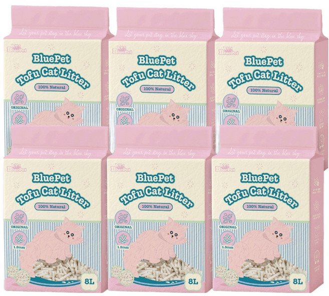 블루펫 응고형 두부 고양이모래, 8L, 6개, 무향