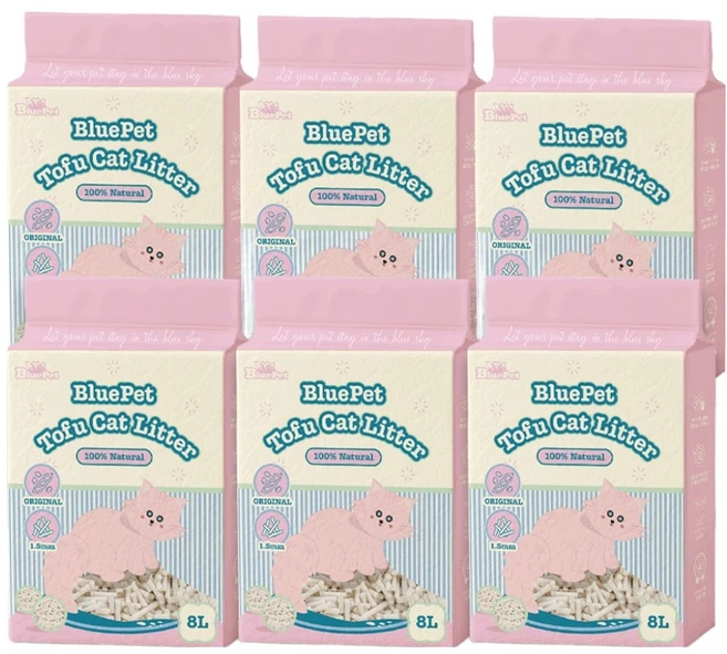 블루펫 응고형 두부 고양이모래, 8L, 6개, 무향 - 쿠팡