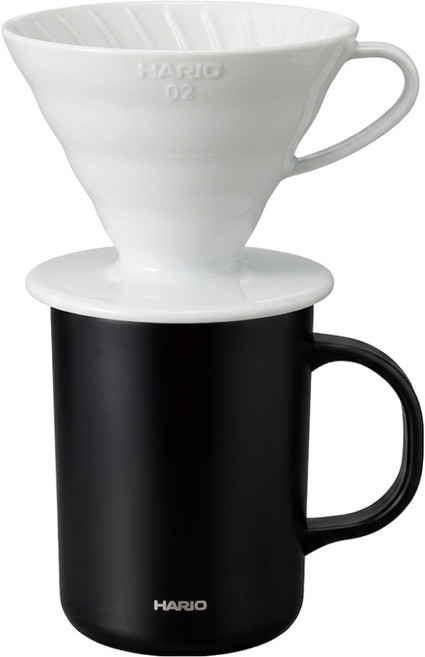 하리오 드리퍼 VD-INT-02W + 이중 보온 보냉머그컵 블랙 470ml CMG-470 세트, 1세트, 드리퍼 + 머그컵
