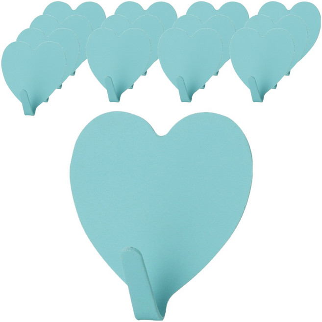 덴빌리어 예쁜 고리 하트 접착 후크 4 x 4 cm, 스카이블루, 14개