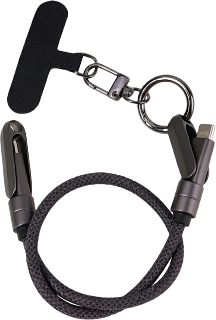VOORCA Type-C to Type-C 100W二合一掛繩充電線, 黑色, 1個, 30cm