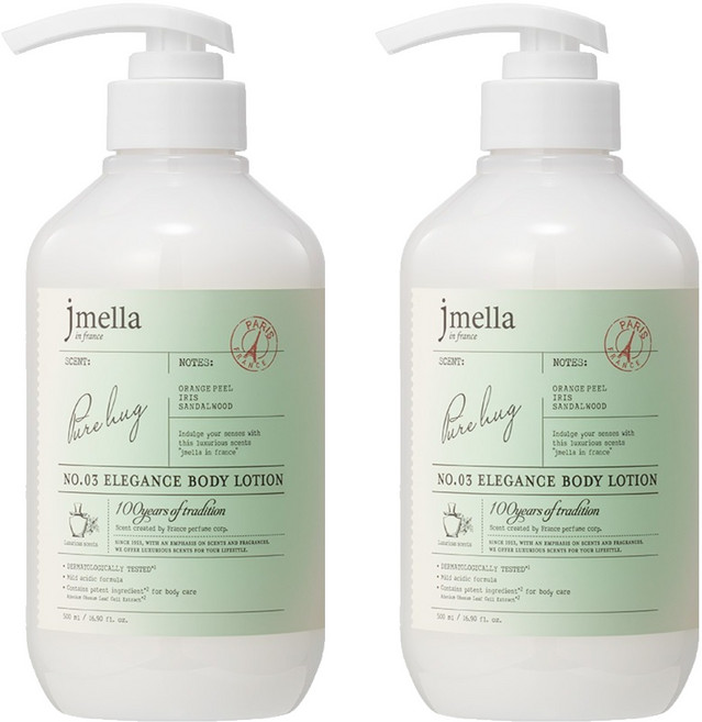 제이멜라 인 프랑스 엘레강스 바디 로션 퓨어 허그, 2개, 500ml