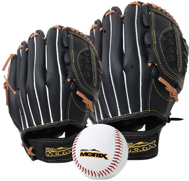 프로모릭스 아빠와 아들 글러브 우투용 2종 + 야구공 세트 NO 2, 블랙(글러브), 1세트