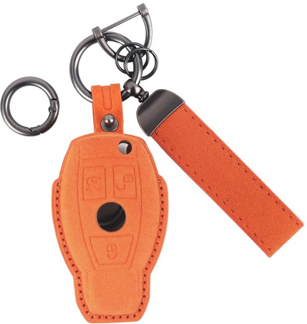 지엠지모터스 알칸타라 가죽 스마트키 커버 키링, 프리미언 오렌지(커버), 벤츠 BZ01 3버튼