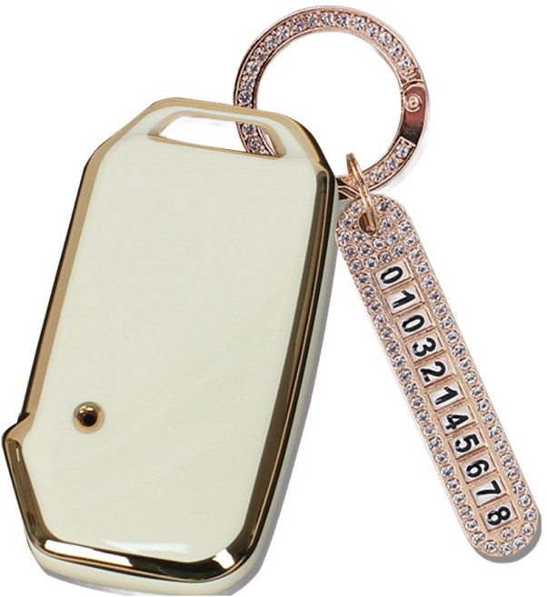 지엠지모터스 TPU 스마트키 케이스 + 전화번호 키링 세트, 크림화이트, 기아-AK-04(4버튼)