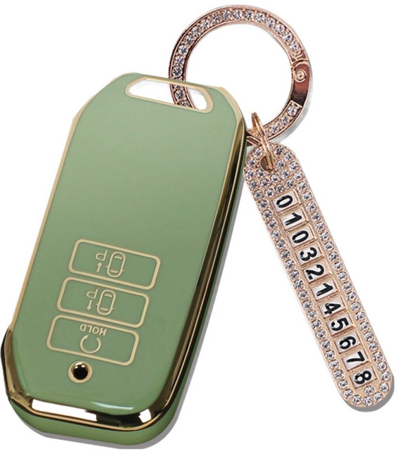 지엠지모터스 TPU 스마트키 케이스 + 전화번호 키링 세트, 올리브그린, 기아-AK-06(7버튼)