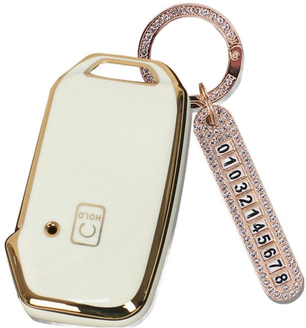 지엠지모터스 TPU 스마트키 케이스 + 전화번호 키링 세트, 크림화이트, 기아-AK-05(5버튼)