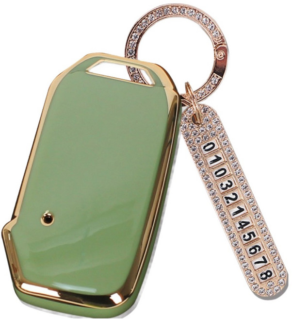 지엠지모터스 TPU 스마트키 케이스 + 전화번호 키링 세트, 올리브그린, 기아-AK-04(4버튼)