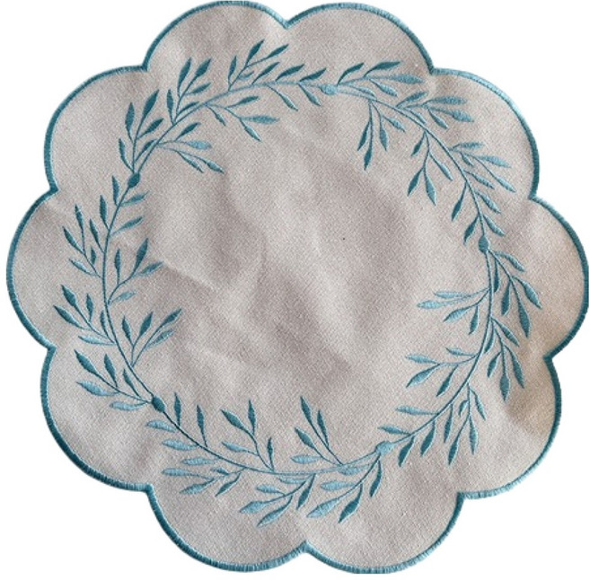 블럭마트 감성 자수 주방 식탁매트, 블루, 1개, 38cm