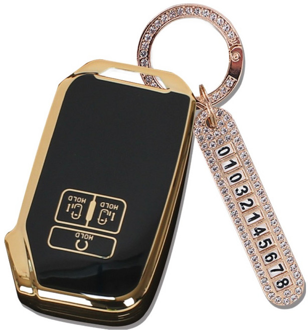 지엠지모터스 TPU 스마트키 케이스 + 전화번호 키링 세트, 모던블랙, 기아-AK-08(7버튼)