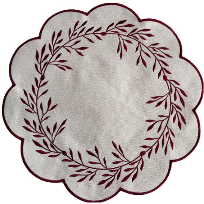 블럭마트 감성 자수 주방 식탁매트, 레드, 1개, 38cm